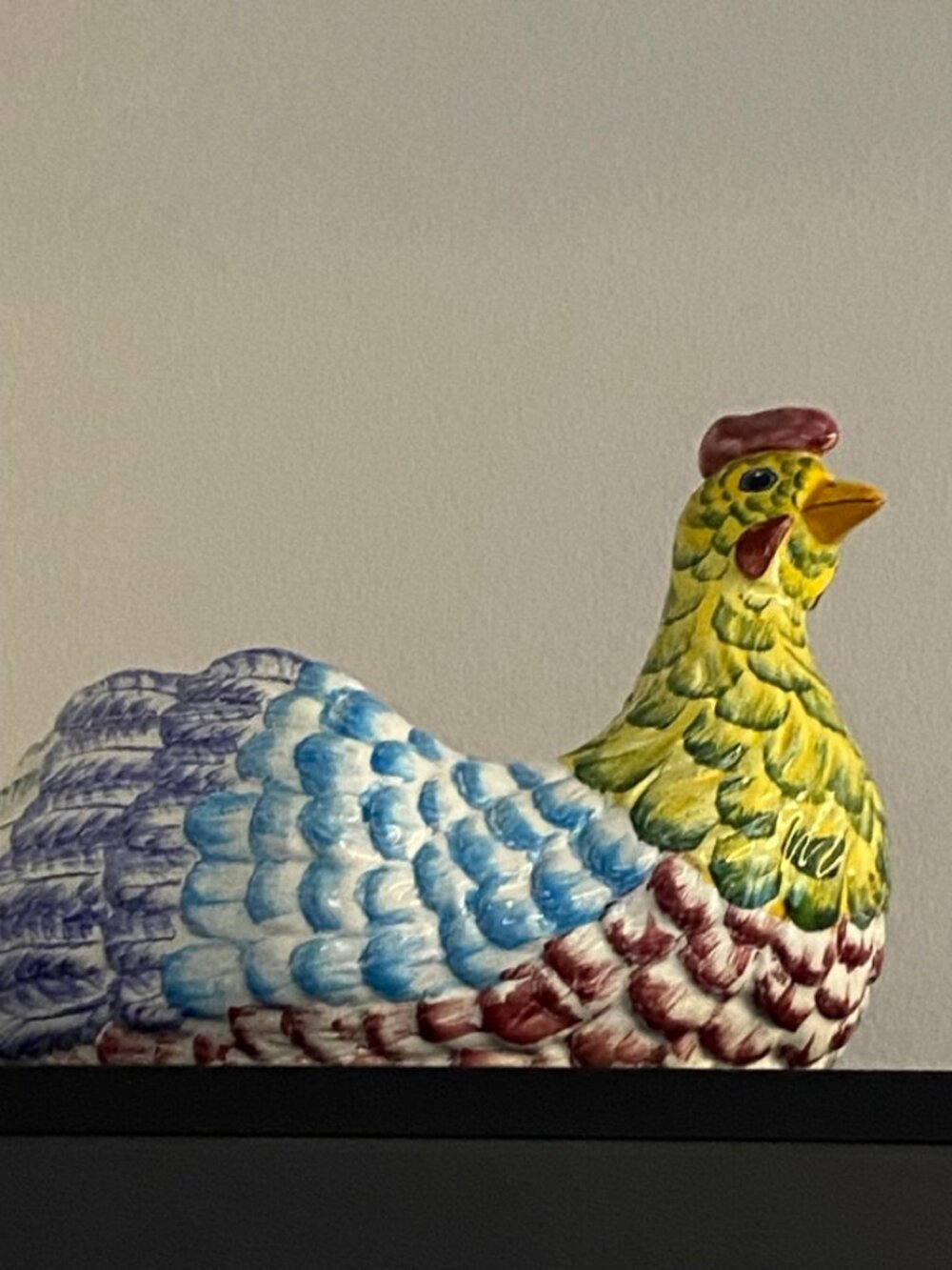 Rare Vintage Horchow Ceramic Chicken Figurine - Hand Painted, Colorful Glaze